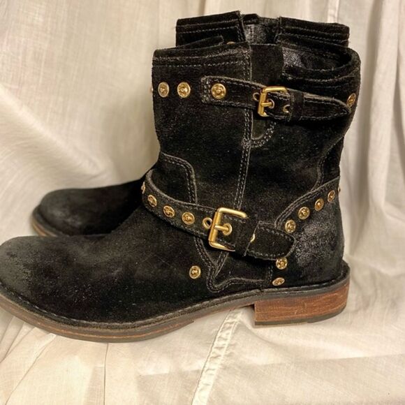UGG Fabrizia Studded Distressed Black Suede Moto Boots 1003235 Sz 8 - Picture 2 of 13